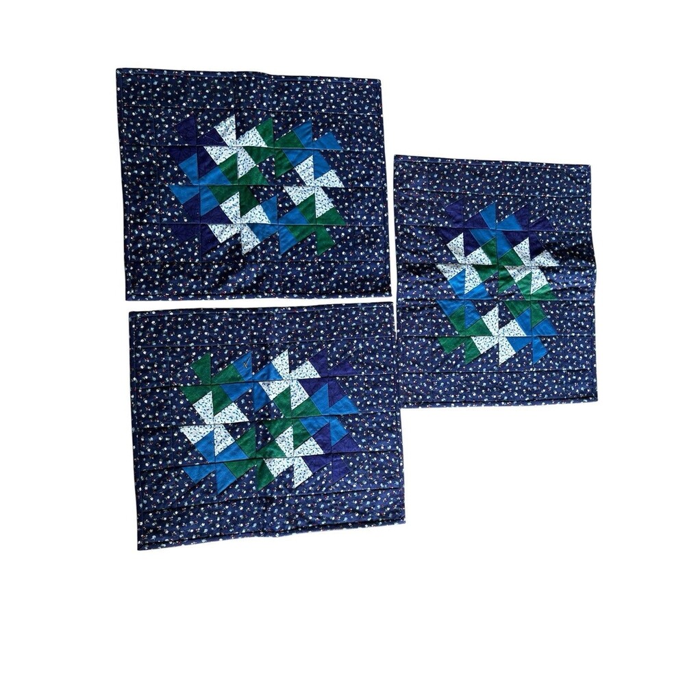Vtg Handmade Patchwork Quilt Cottagecore Placemats 3 Pc